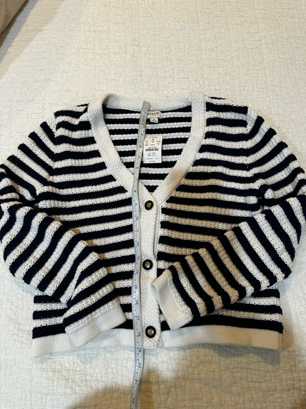 J. Crew Navy and White Striped Knit Cardigan